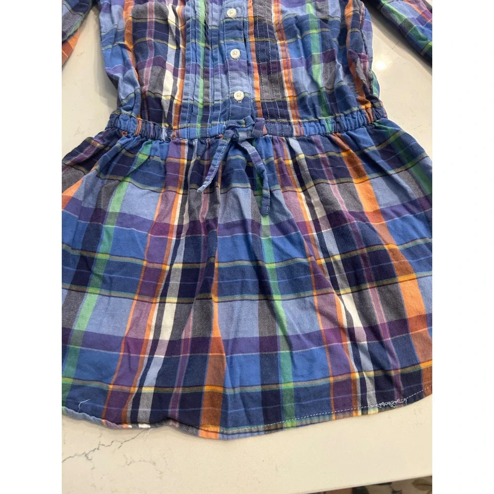 Ralph Lauren Kids Plaid‎ Button Front Dress Blue Orange Green Purple 4t k7142